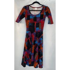 LuLaRoe Nicole EUC Abstract Stretchy Dress XXS‎